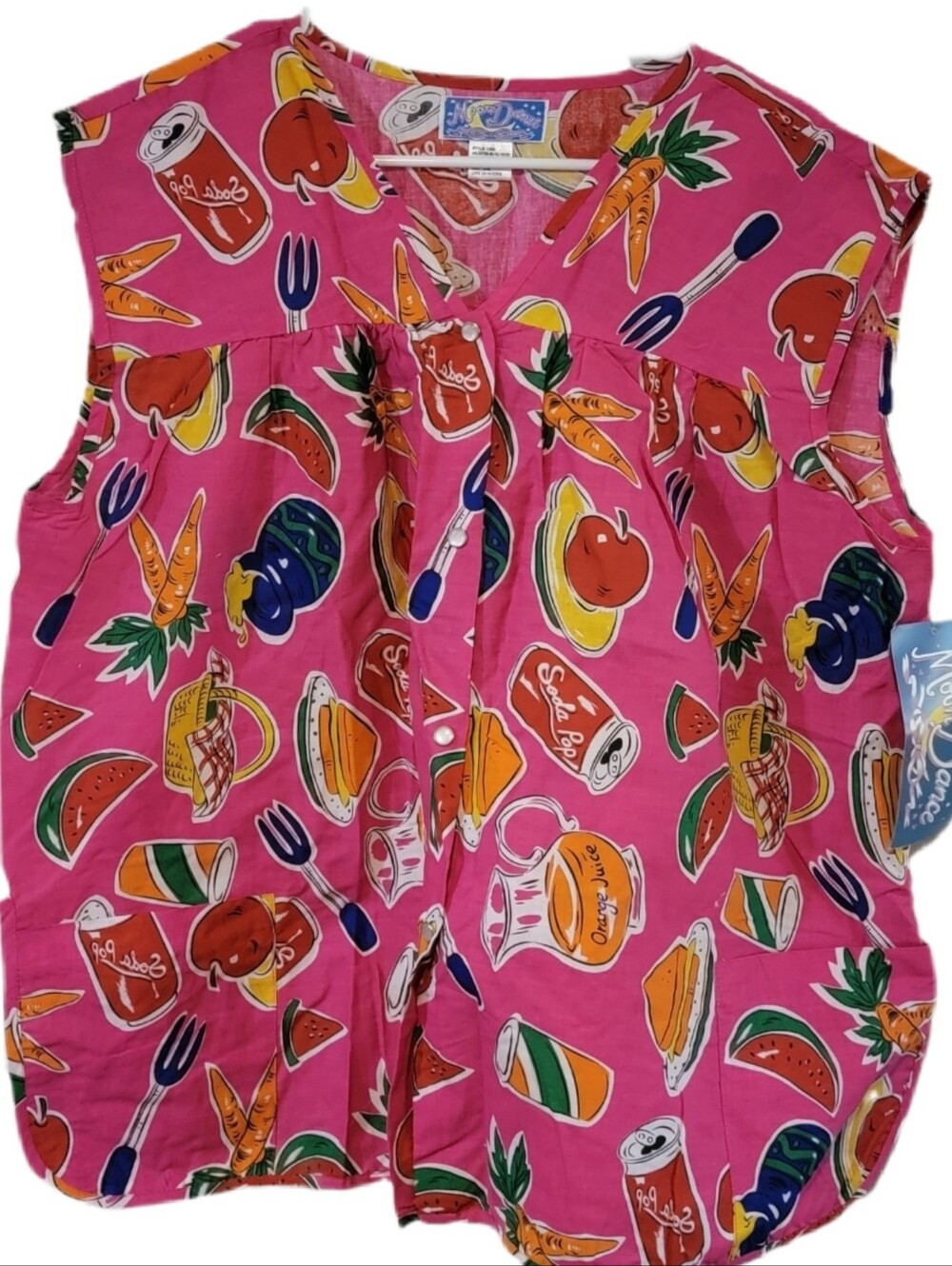 Vintage 80s 90s Moon Dance Night Pajamas Pjs Plus Bright Soda Blouse Size 3X